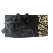 Vintage Black Hawaiian Motif Cummerbund and Bow Tie Set